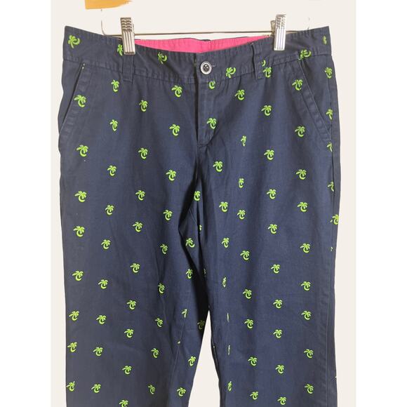 Lilly Pulitzer Navy Palm Tree Embroidered Mid Rise Cropped Capri Pants Size 10 - Picture 2 of 7